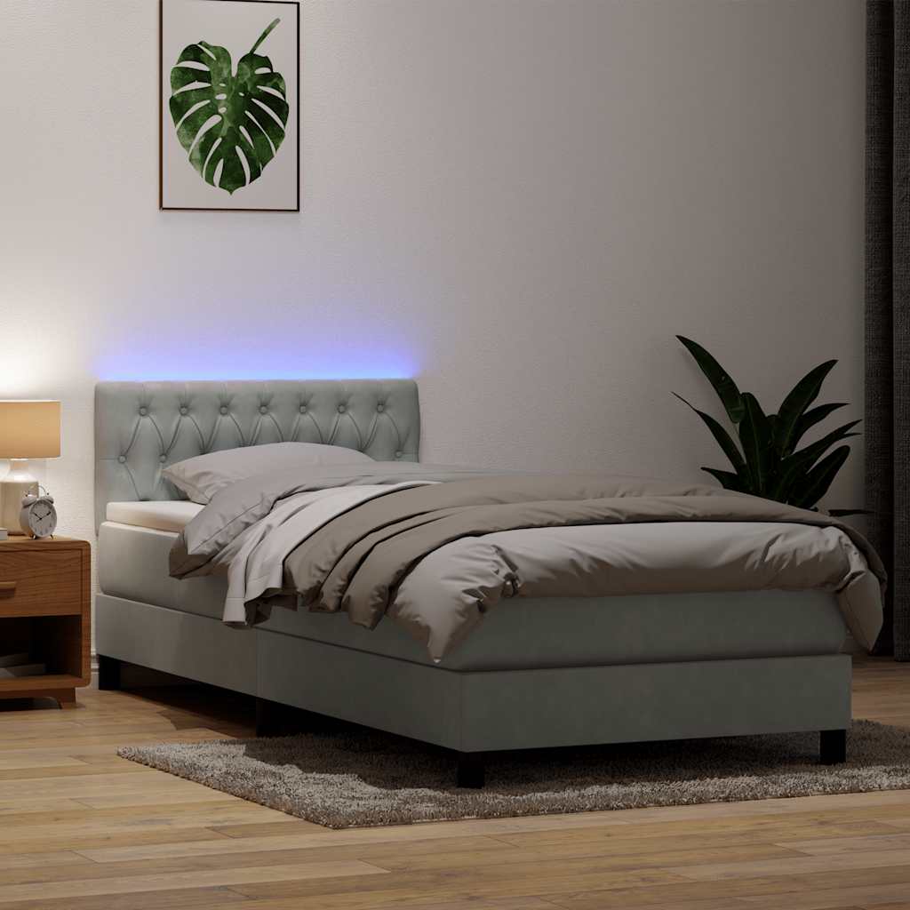Boxspring met matras en LED fluweel lichtgrijs 100x220 cm