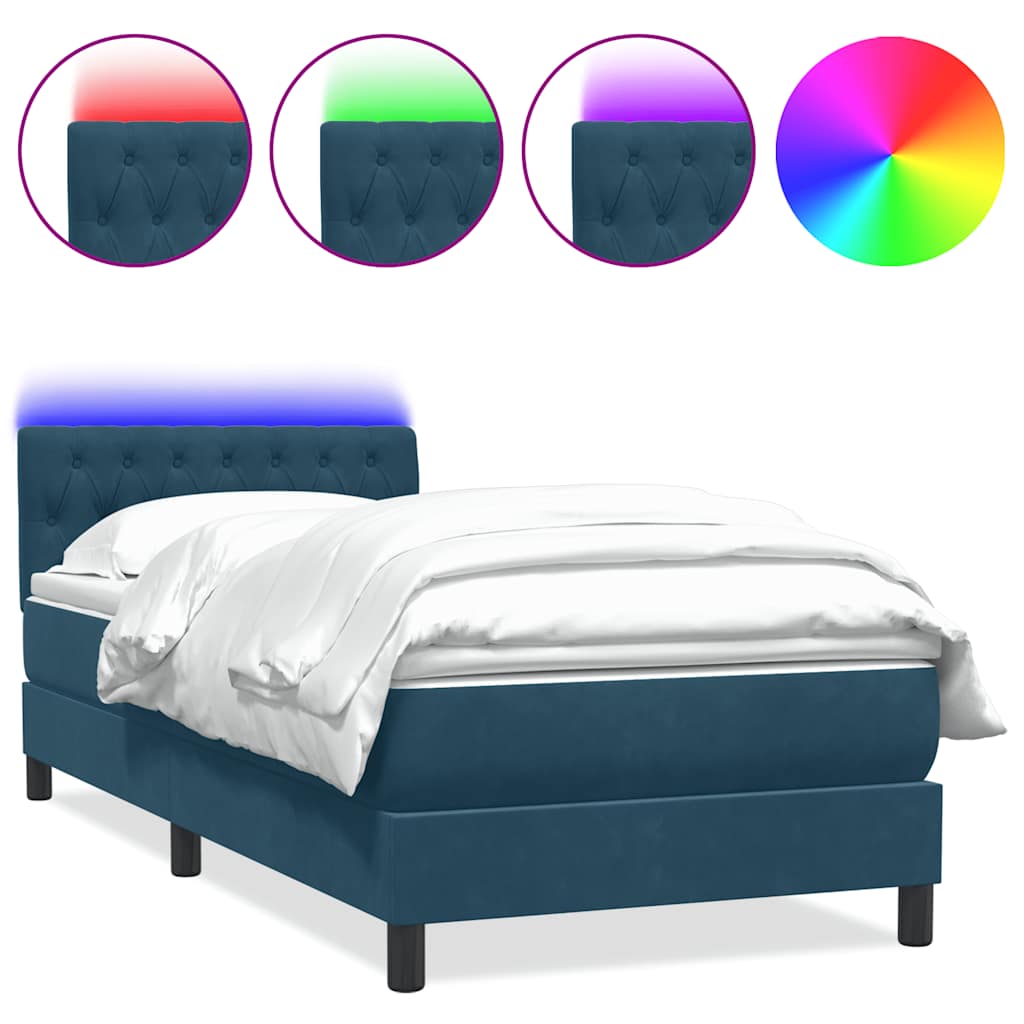 Boxspring met matras en LED fluweel donkerblauw 100x220 cm