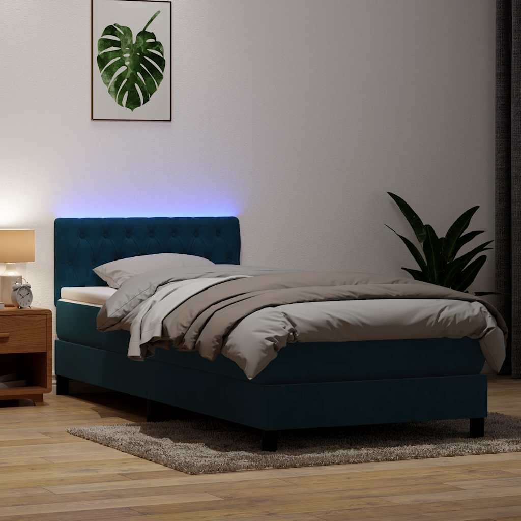 Boxspring met matras en LED fluweel donkerblauw 100x220 cm