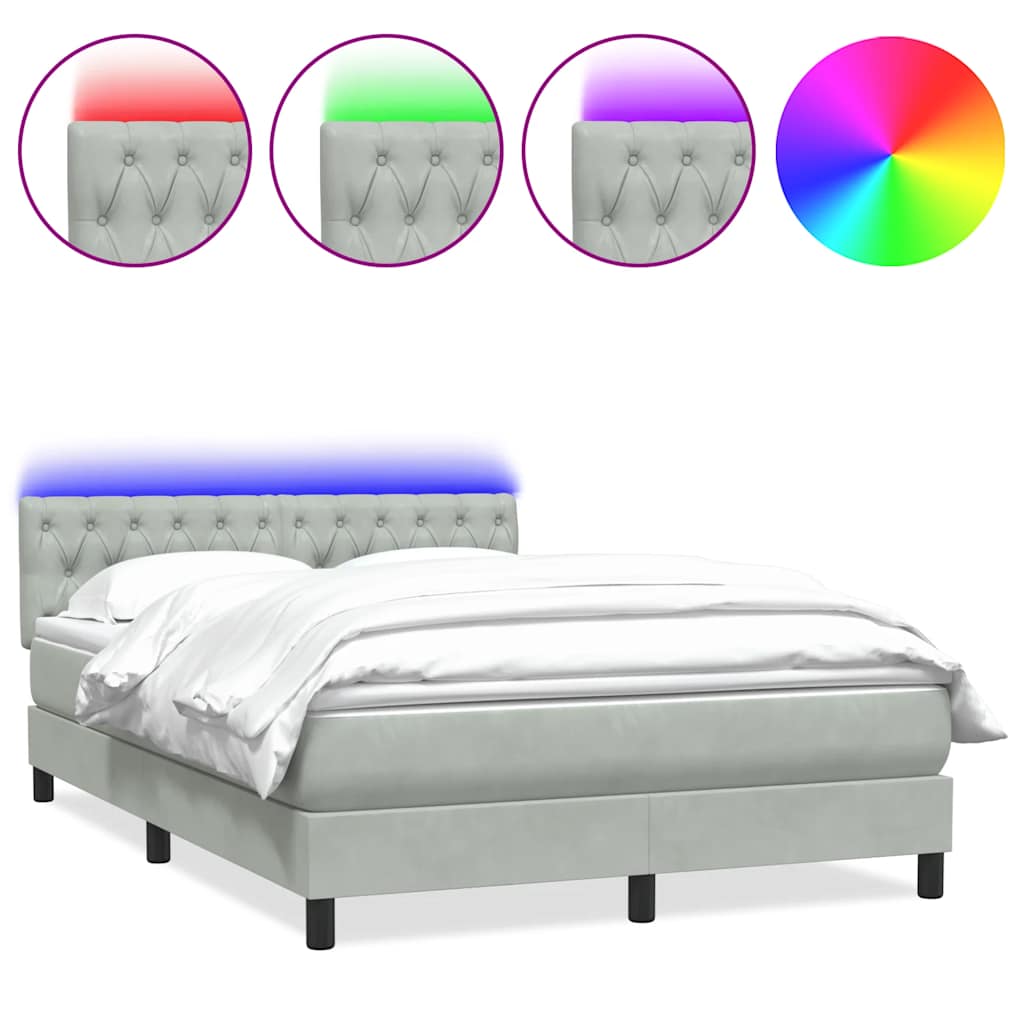 Boxspring met matras en LED fluweel lichtgrijs 160x220 cm is nu te koop bij PeponiXL, paradijselijk wonen!