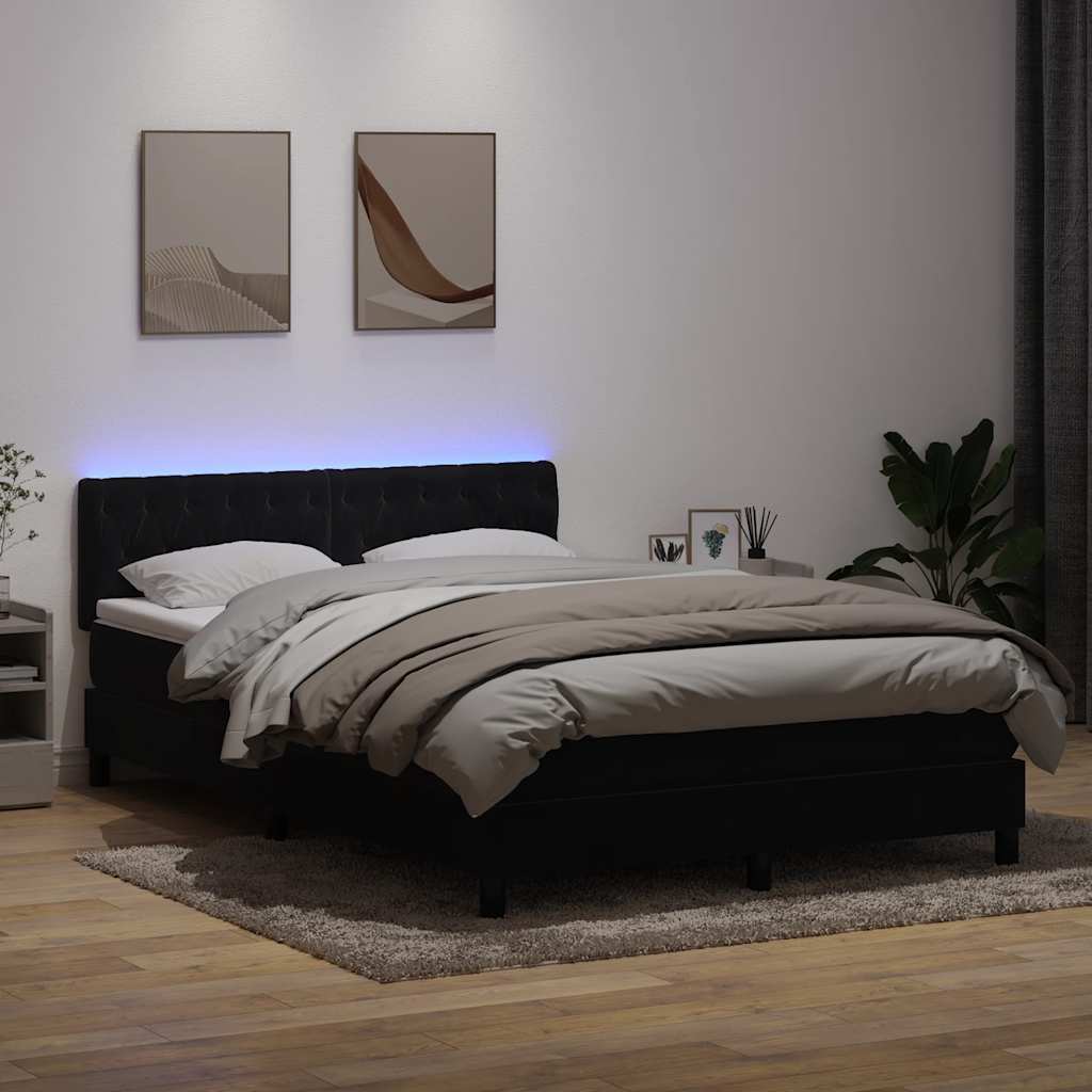 Boxspring met matras en LED fluweel zwart 160x220 cm is nu te koop bij PeponiXL, paradijselijk wonen!