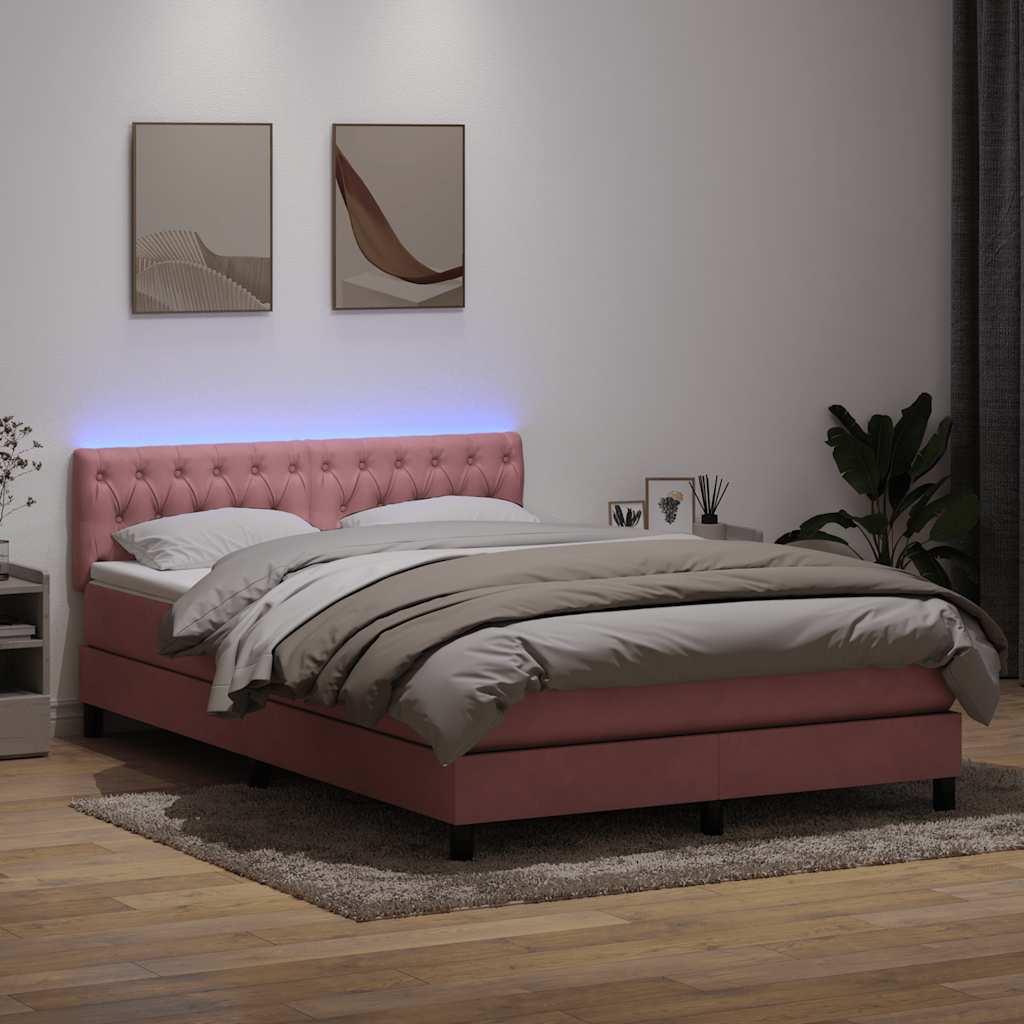 Boxspring met matras en LED fluweel roze 160x220 cm