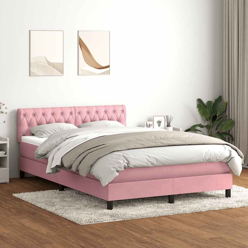 Boxspring met matras en LED fluweel roze 160x220 cm