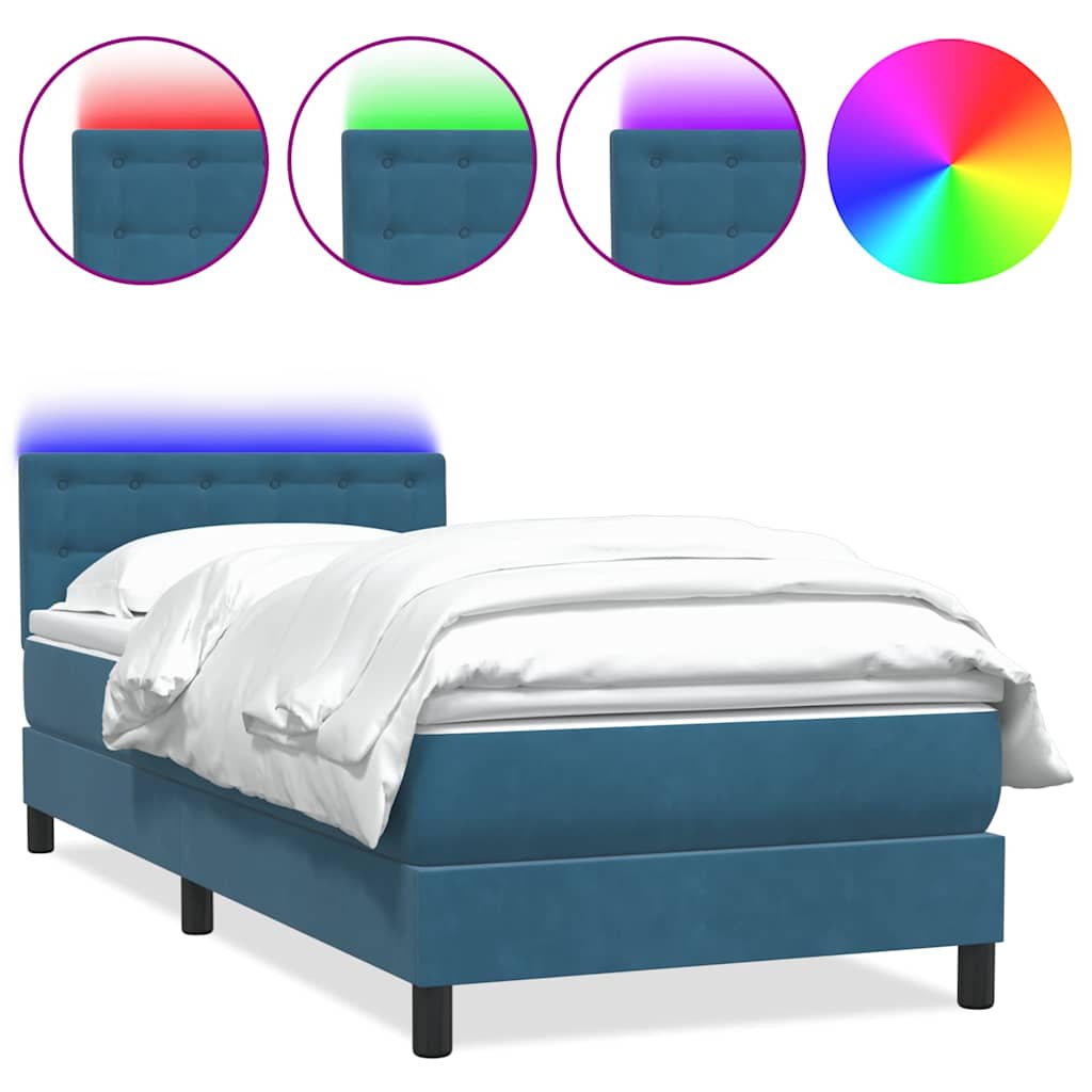 Boxspring met matras en LED fluweel donkerblauw 80x210 cm is nu te koop bij PeponiXL, paradijselijk wonen!