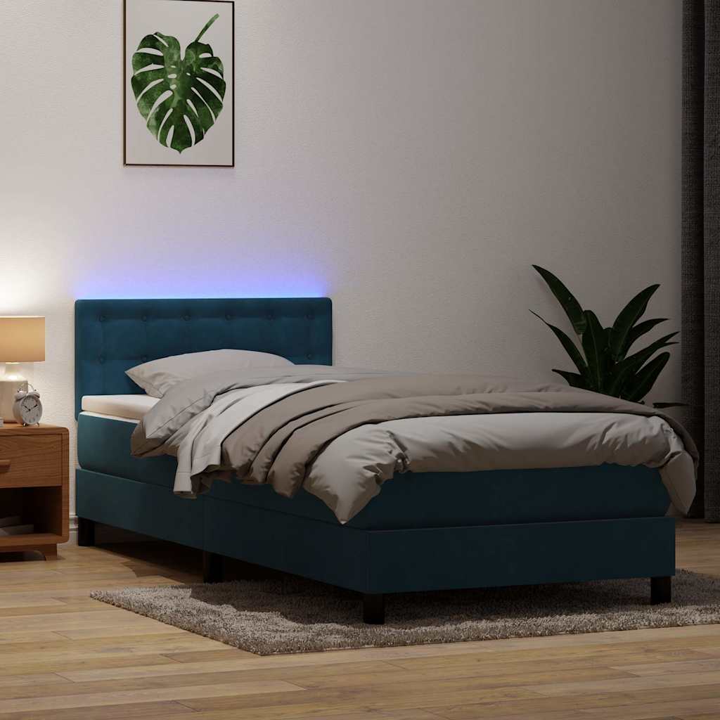 Boxspring met matras en LED fluweel donkerblauw 80x210 cm is nu te koop bij PeponiXL, paradijselijk wonen!
