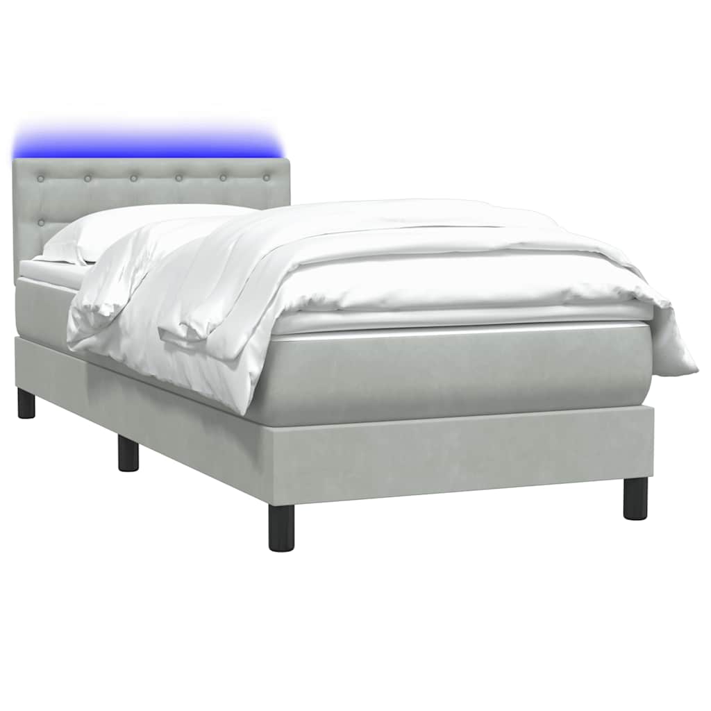 Boxspring met matras en LED fluweel lichtgrijs 90x210 cm is nu te koop bij PeponiXL, paradijselijk wonen!