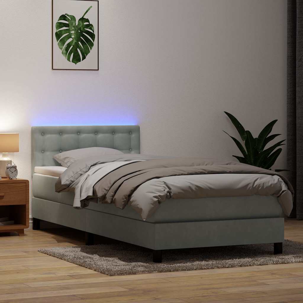 Boxspring met matras en LED fluweel lichtgrijs 90x210 cm is nu te koop bij PeponiXL, paradijselijk wonen!