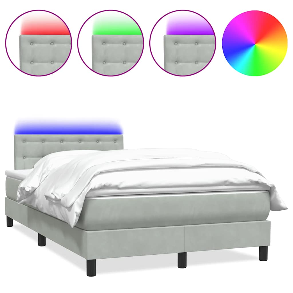 Boxspring met matras en LED fluweel lichtgrijs 120x210 cm