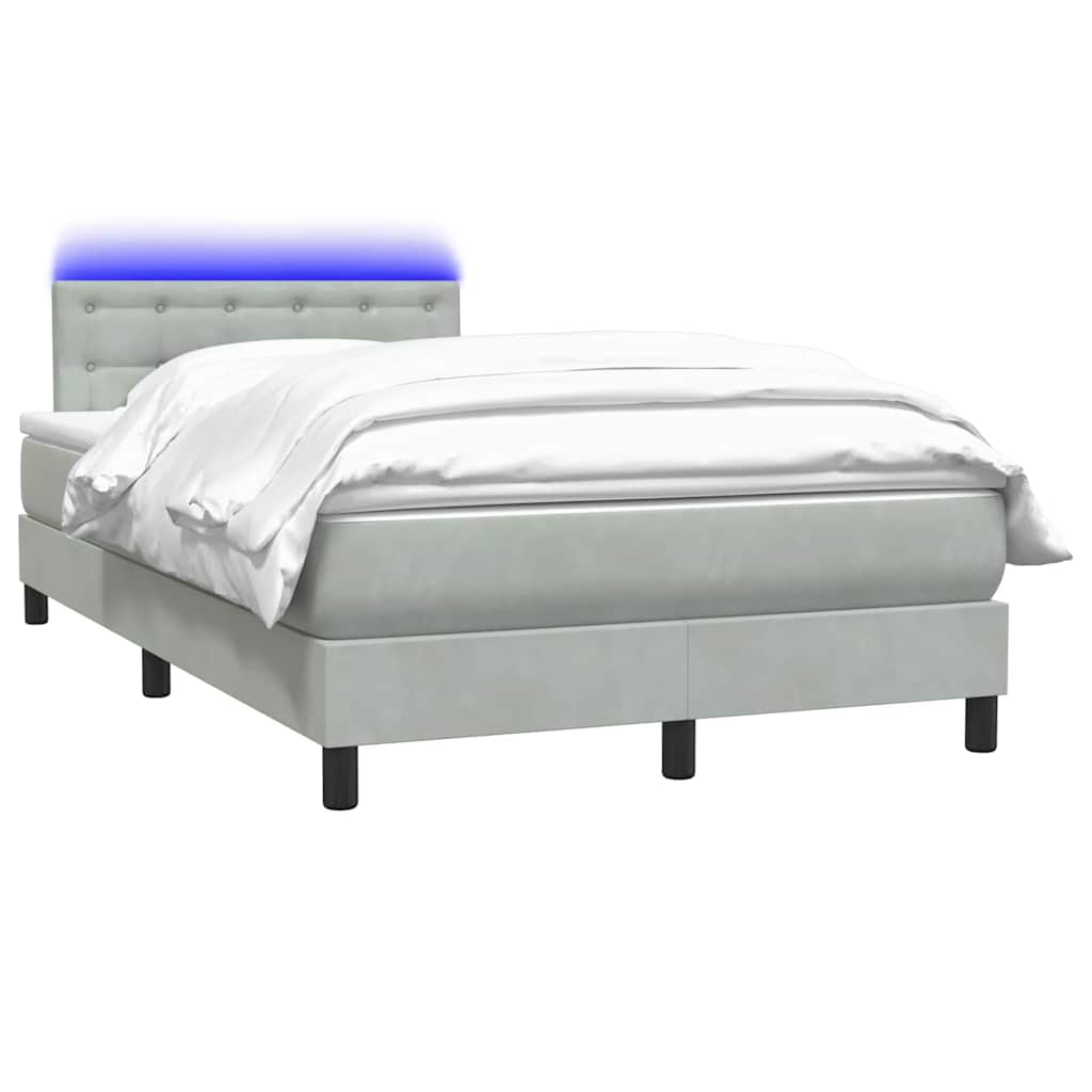 Boxspring met matras en LED fluweel lichtgrijs 120x210 cm