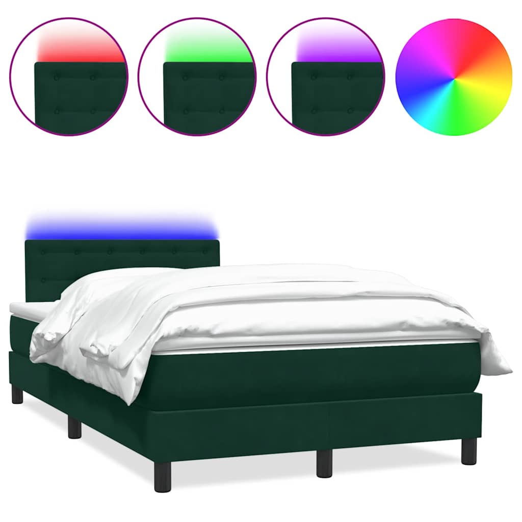 Boxspring met matras en LED fluweel donkergroen 120x210 cm
