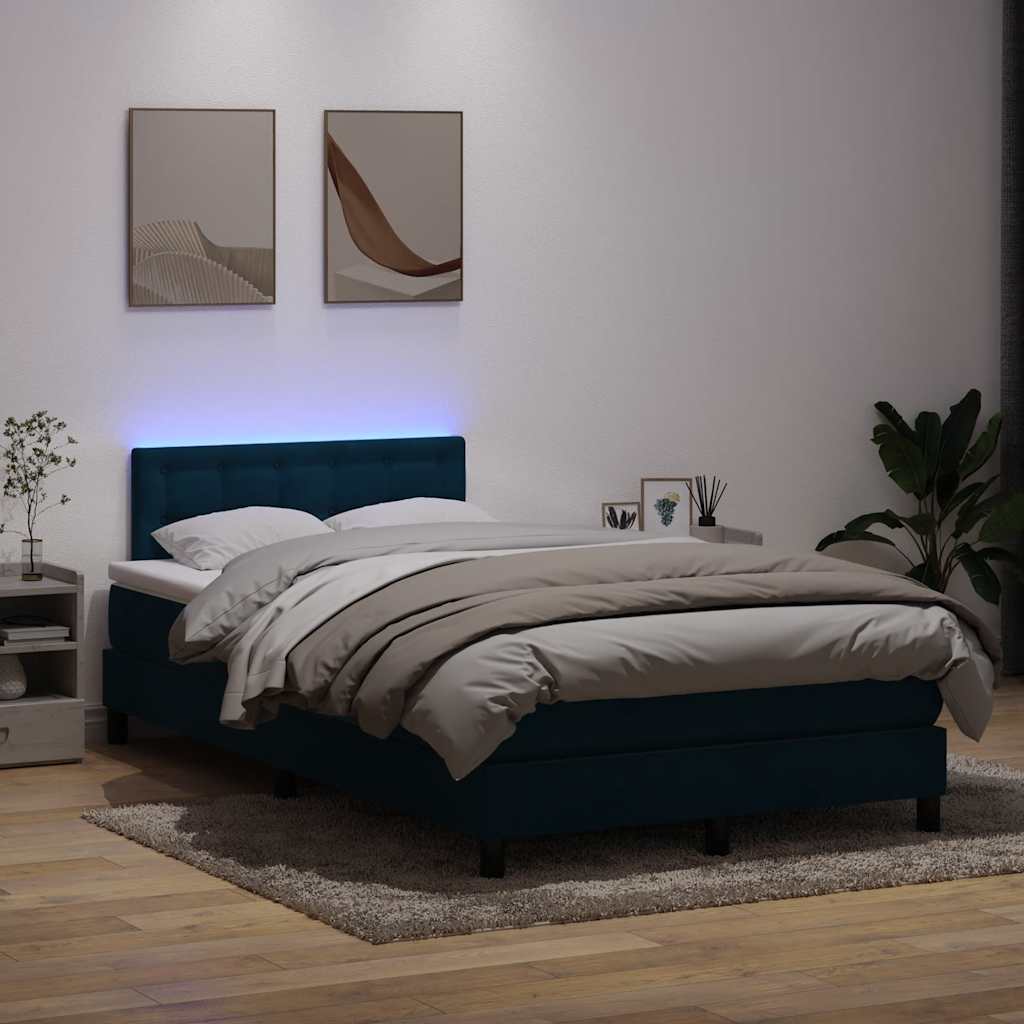 Boxspring met matras en LED fluweel donkerblauw 120x210 cm