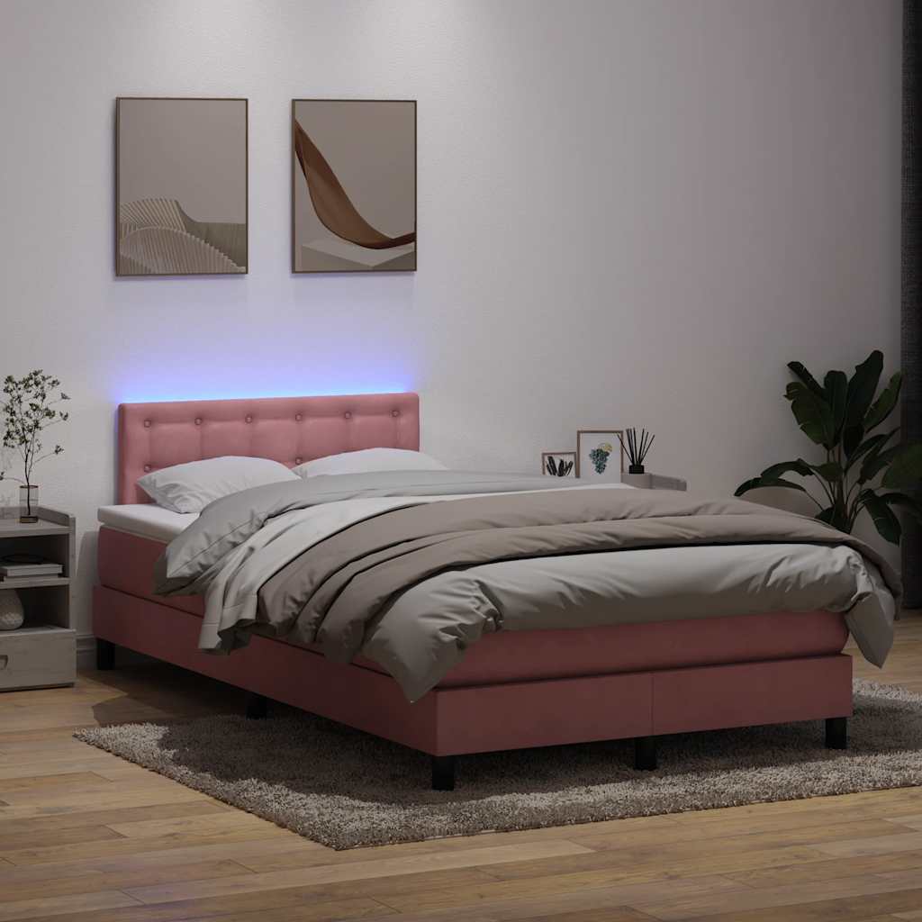 Boxspring met matras en LED fluweel roze 120x210 cm