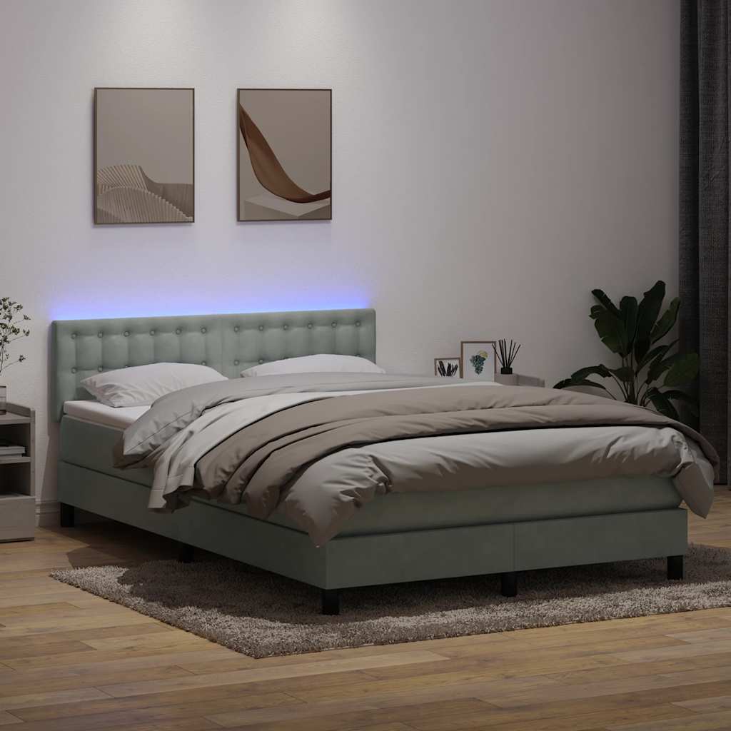 Boxspring met matras en LED fluweel lichtgrijs 140x210 cm