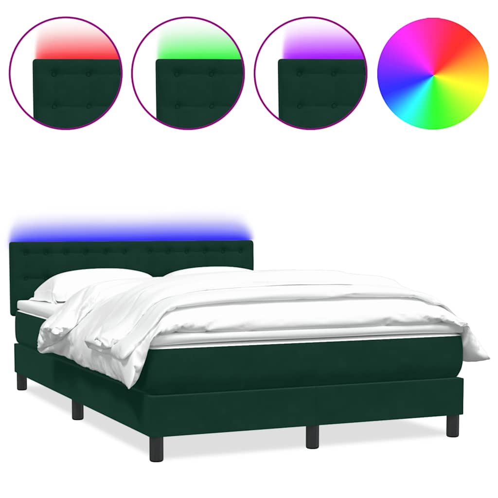 Boxspring met matras en LED fluweel donkergroen 140x210 cm