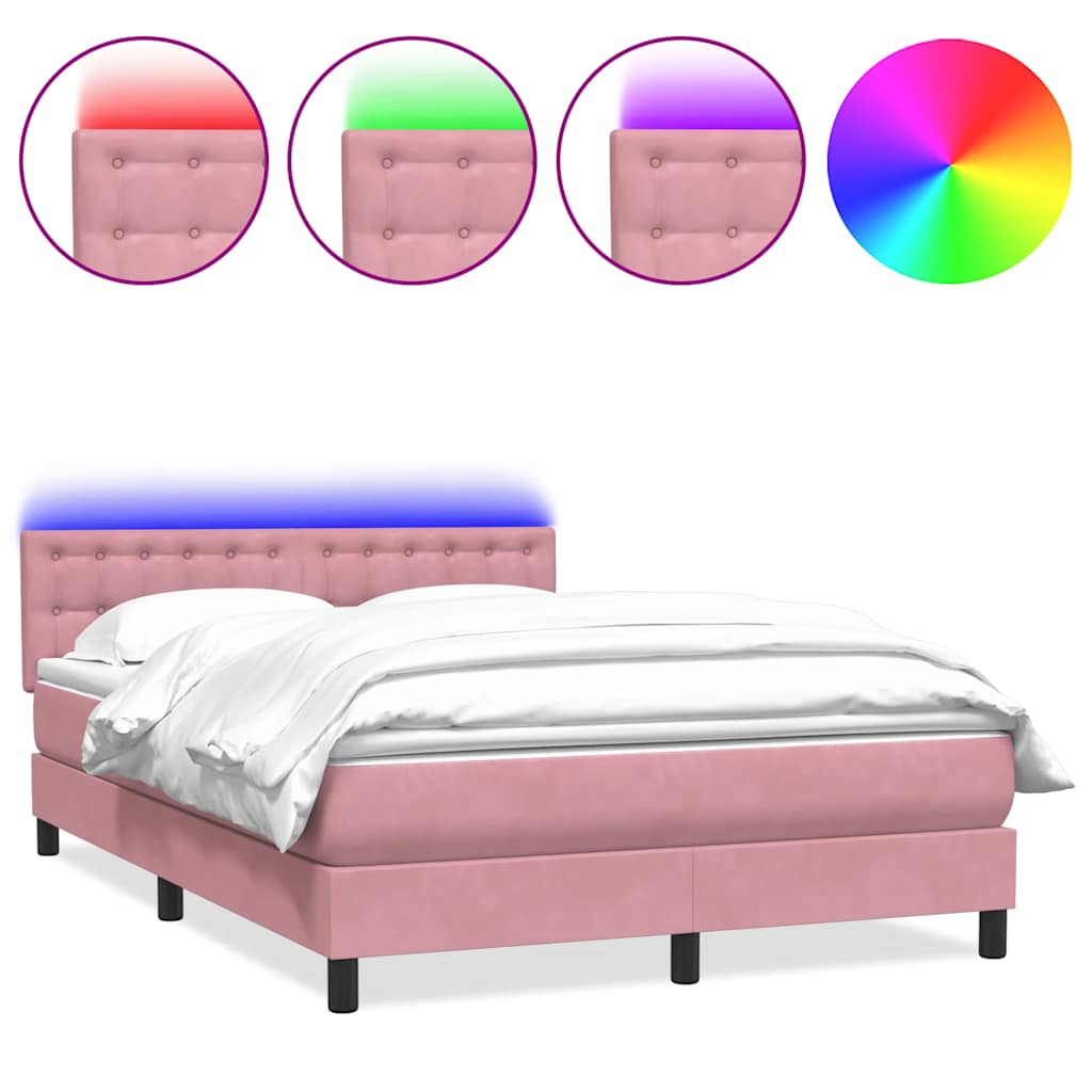 Boxspring met matras en LED fluweel roze 140x210 cm