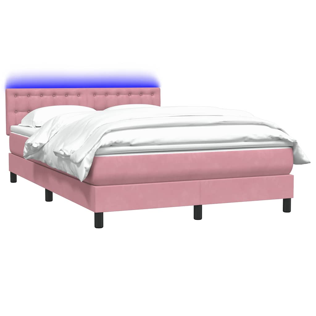 Boxspring met matras en LED fluweel roze 140x210 cm