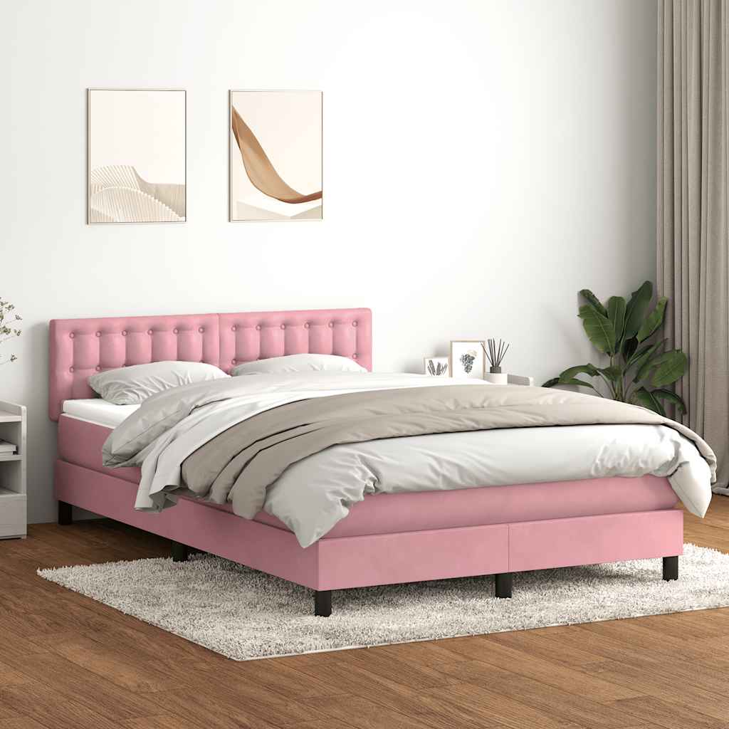 Boxspring met matras en LED fluweel roze 140x210 cm