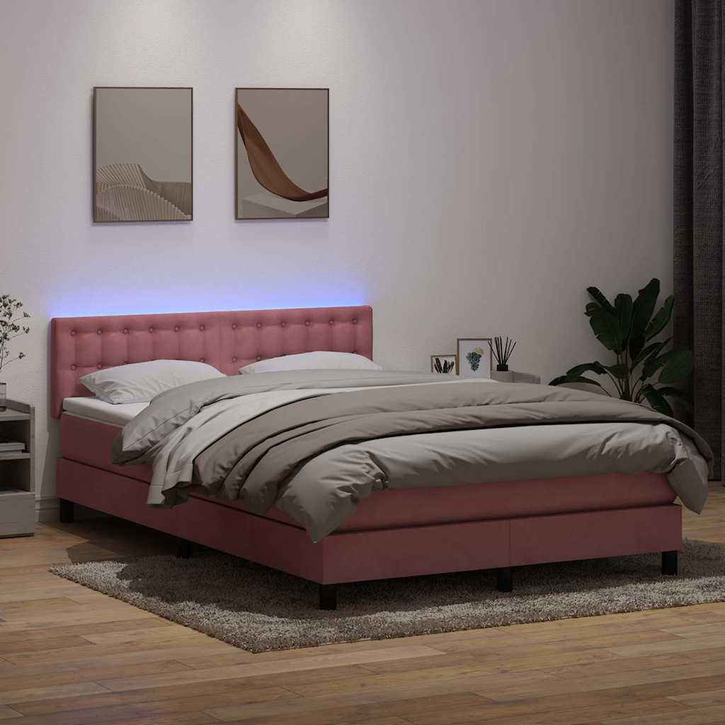 Boxspring met matras en LED fluweel roze 140x210 cm