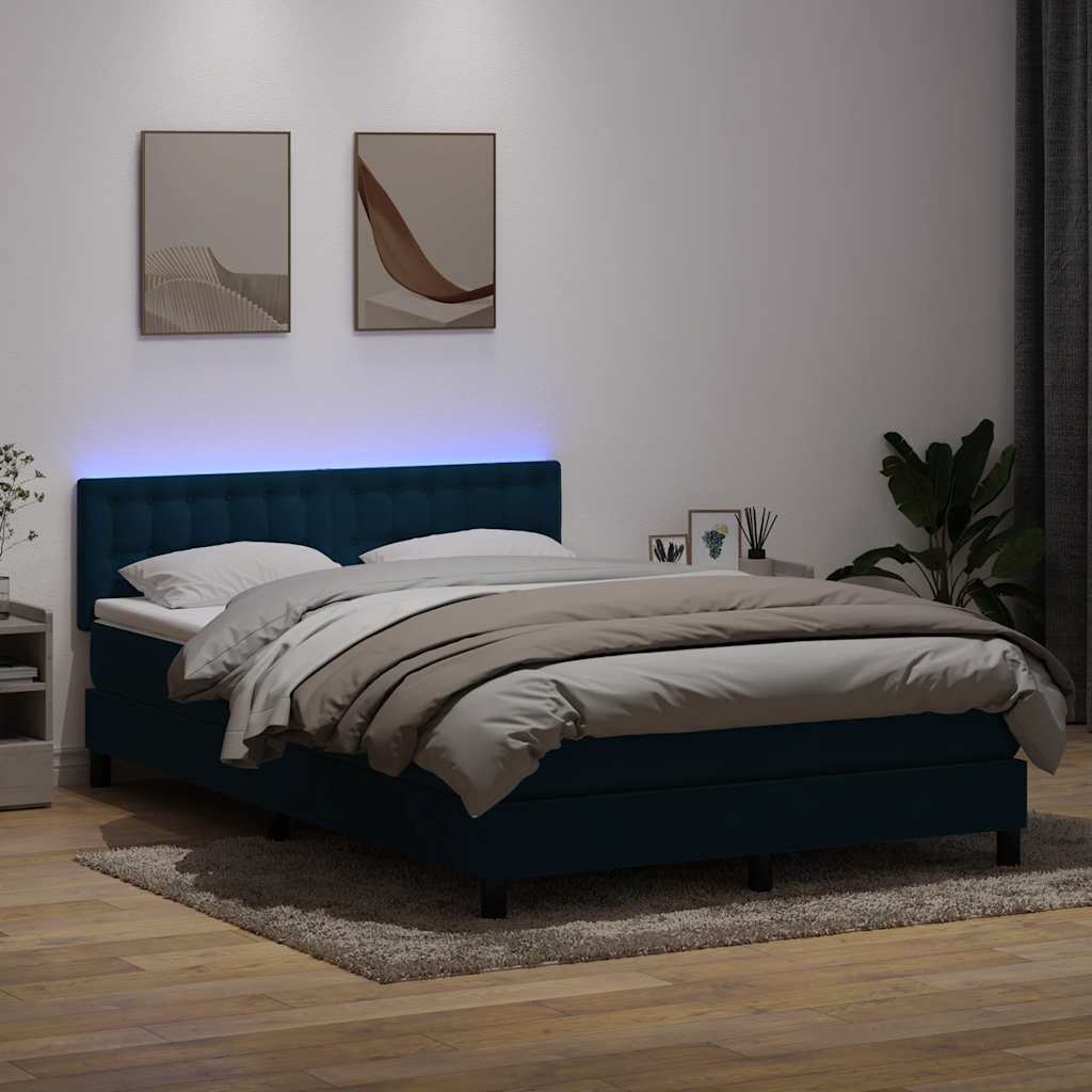 Boxspring met matras en LED fluweel donkerblauw 160x210 cm