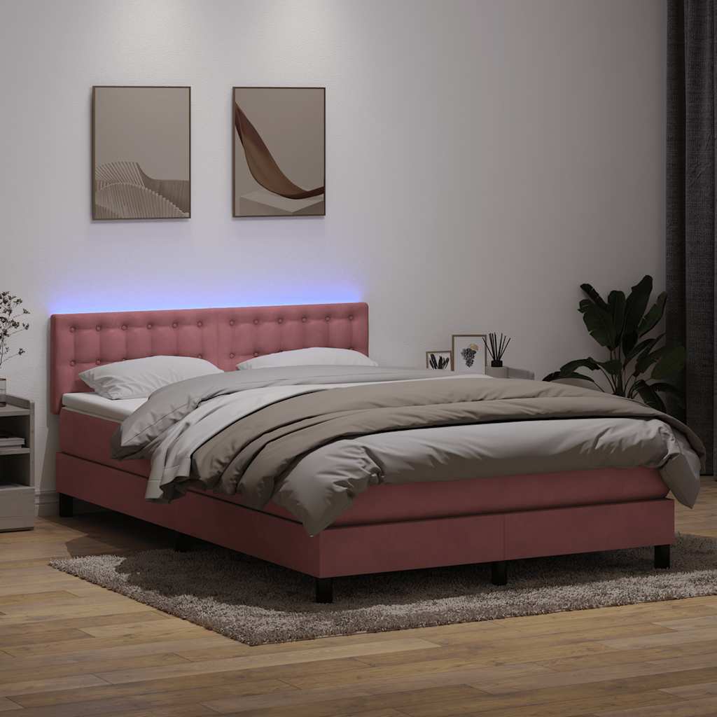 Boxspring met matras en LED fluweel roze 160x210 cm is nu te koop bij PeponiXL, paradijselijk wonen!