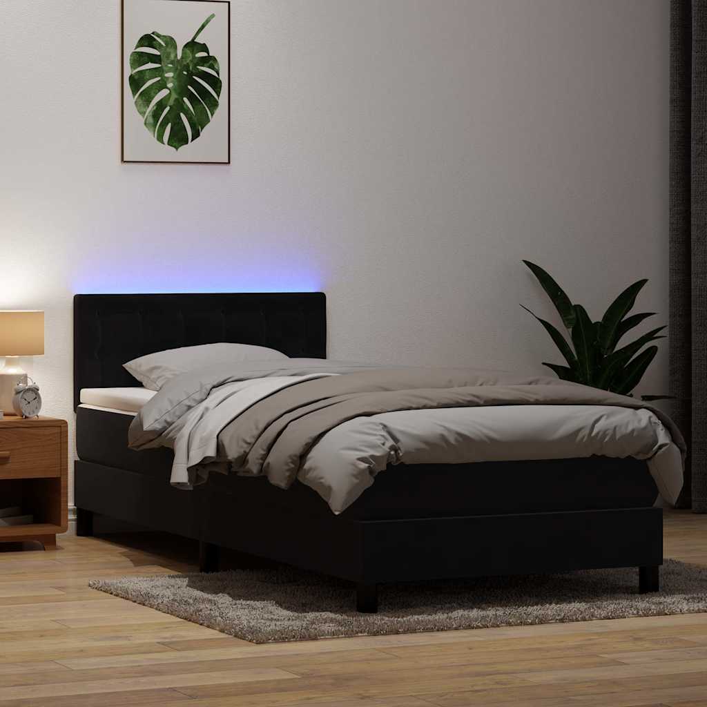 Boxspring met matras en LED fluweel zwart 80x220 cm is nu te koop bij PeponiXL, paradijselijk wonen!