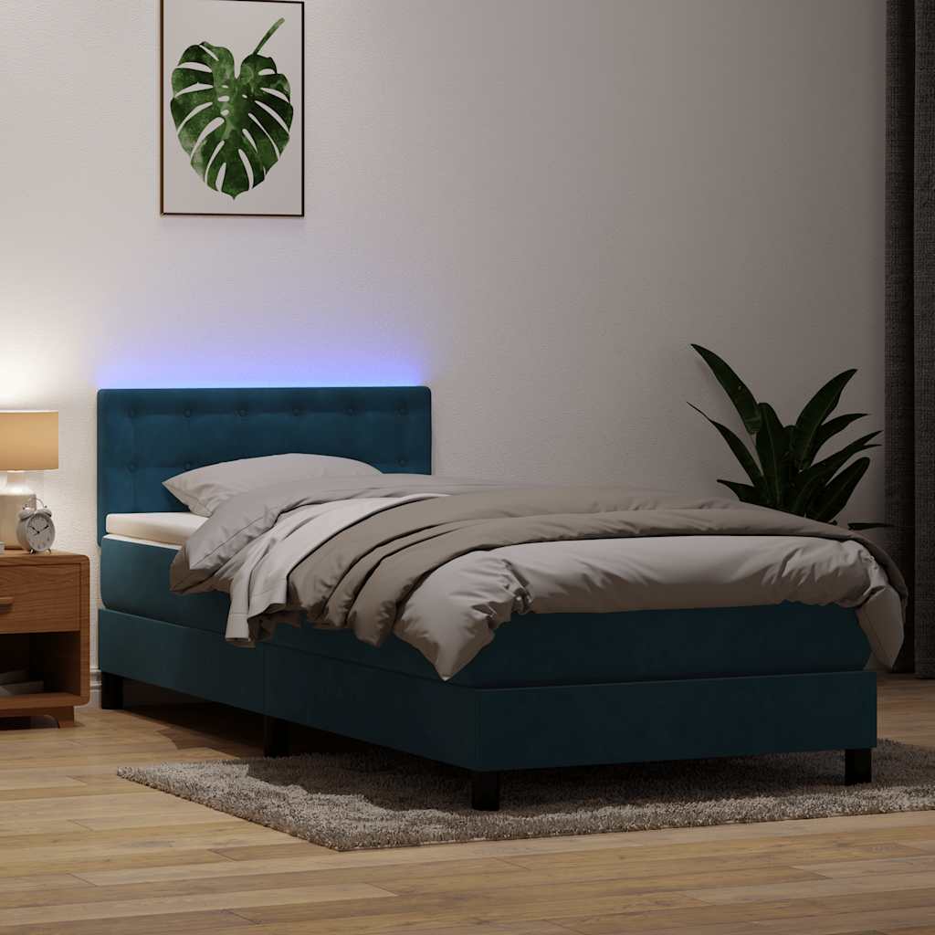 Boxspring met matras en LED fluweel donkerblauw 80x220 cm is nu te koop bij PeponiXL, paradijselijk wonen!