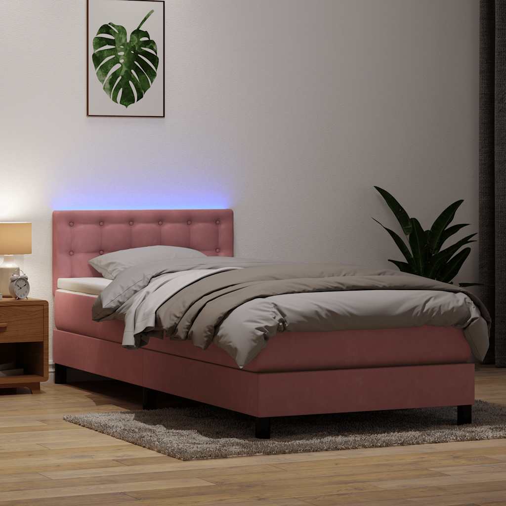 Boxspring met matras en LED fluweel roze 80x220 cm is nu te koop bij PeponiXL, paradijselijk wonen!