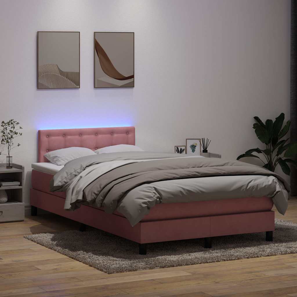 Boxspring met matras en LED fluweel roze 120x220 cm is nu te koop bij PeponiXL, paradijselijk wonen!