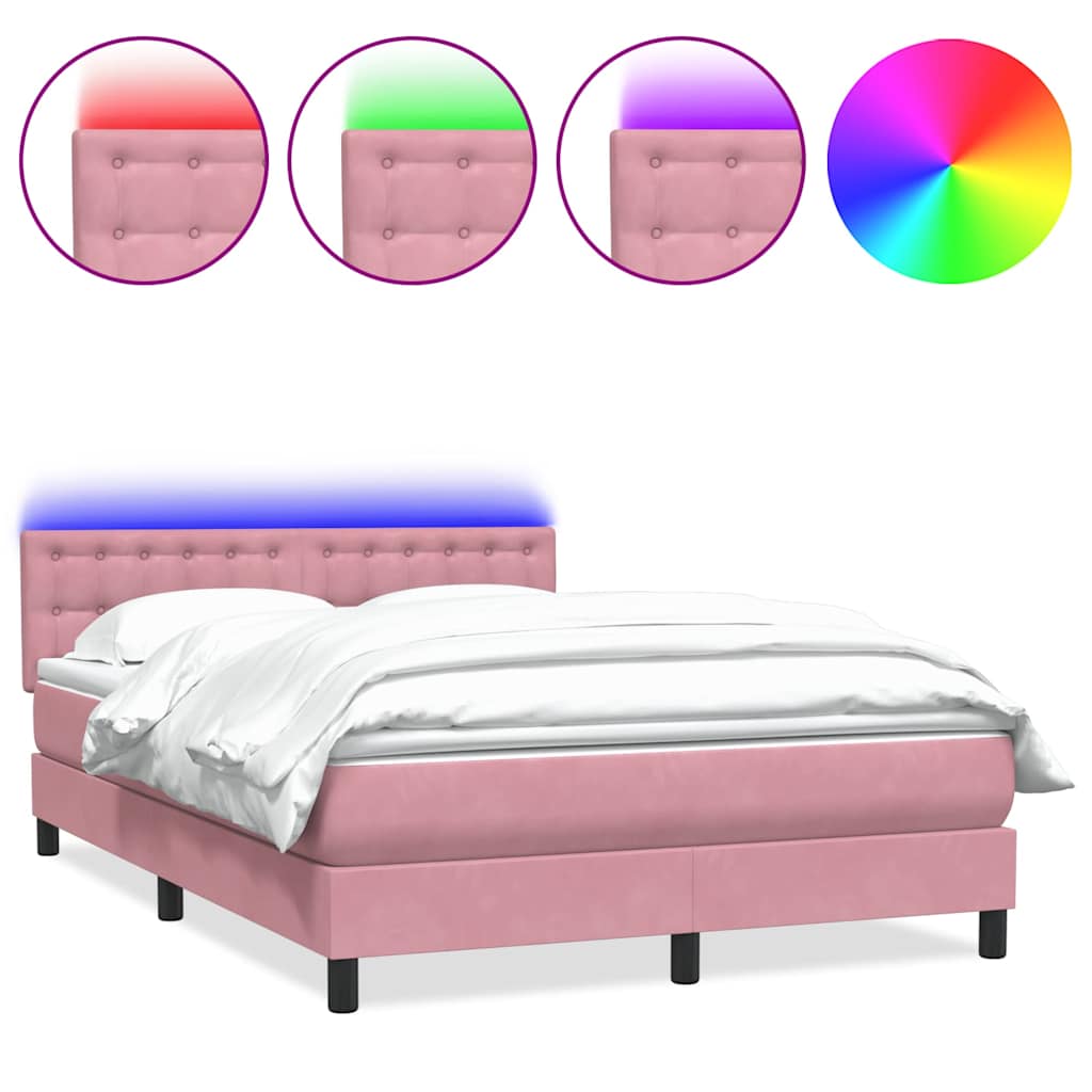 Boxspring met matras en LED fluweel roze 160x220 cm