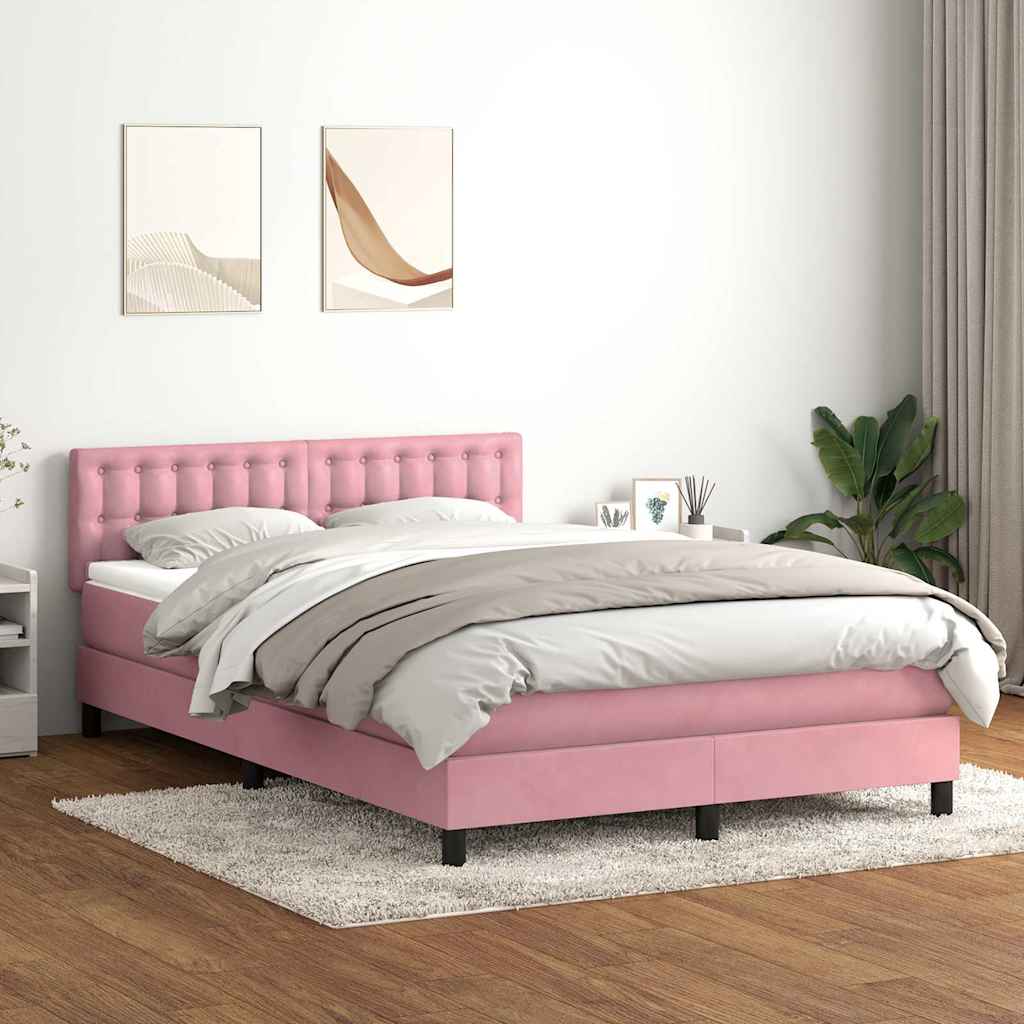 Boxspring met matras en LED fluweel roze 160x220 cm