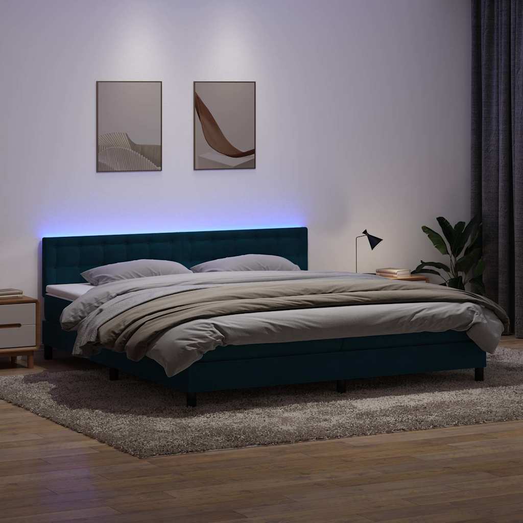 Boxspring met matras en LED fluweel donkerblauw 180x220 cm