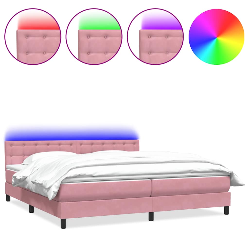 Boxspring met matras en LED fluweel roze 180x220 cm