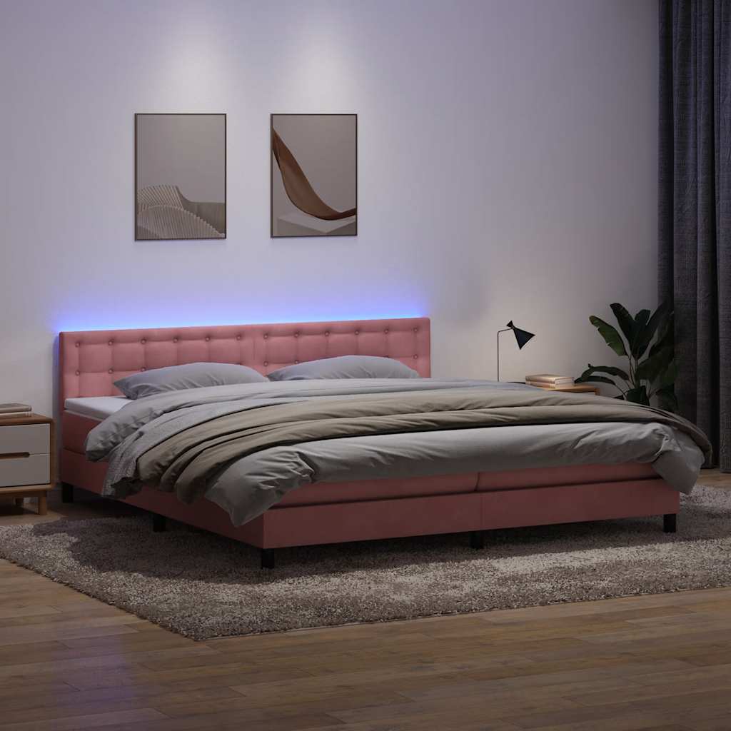 Boxspring met matras en LED fluweel roze 180x220 cm