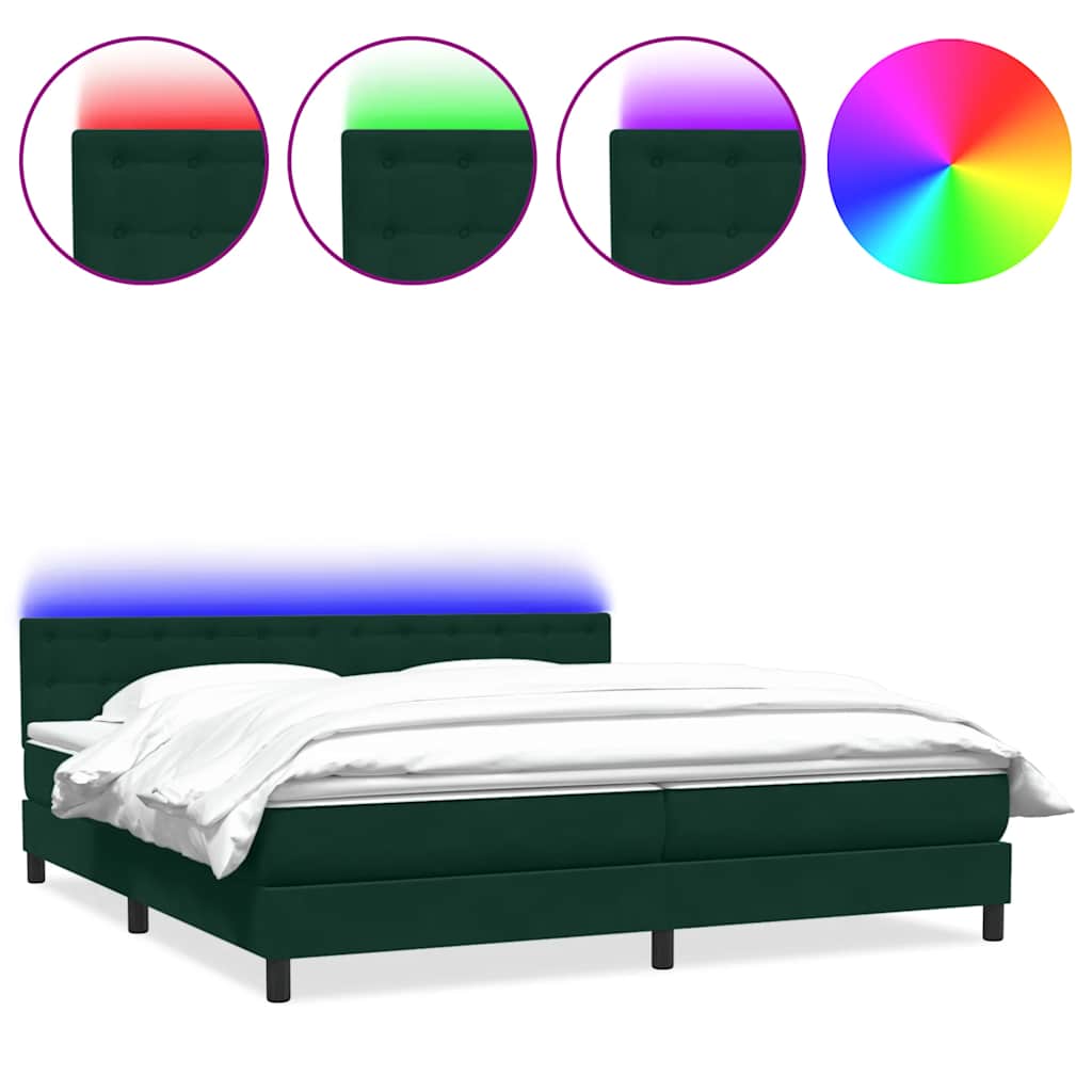 Boxspring met matras en LED fluweel donkergroen 200x220 cm