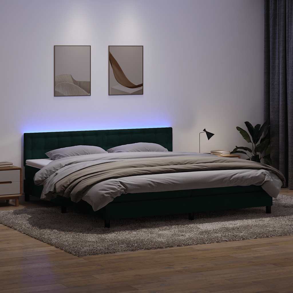 Boxspring met matras en LED fluweel donkergroen 200x220 cm