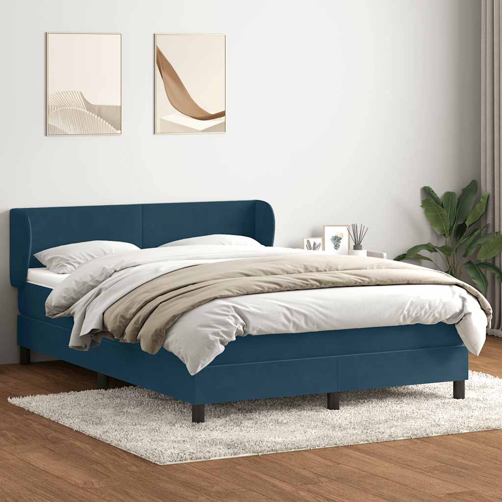 Boxspring met matras fluweel donkerblauw 160x210 cm