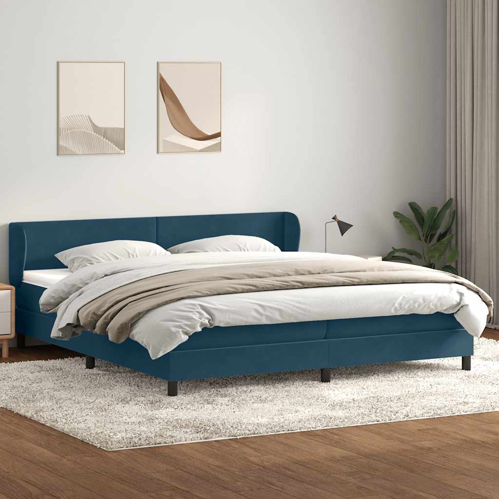 Boxspring met matrassen fluweel donkerblauw 200x210 cm