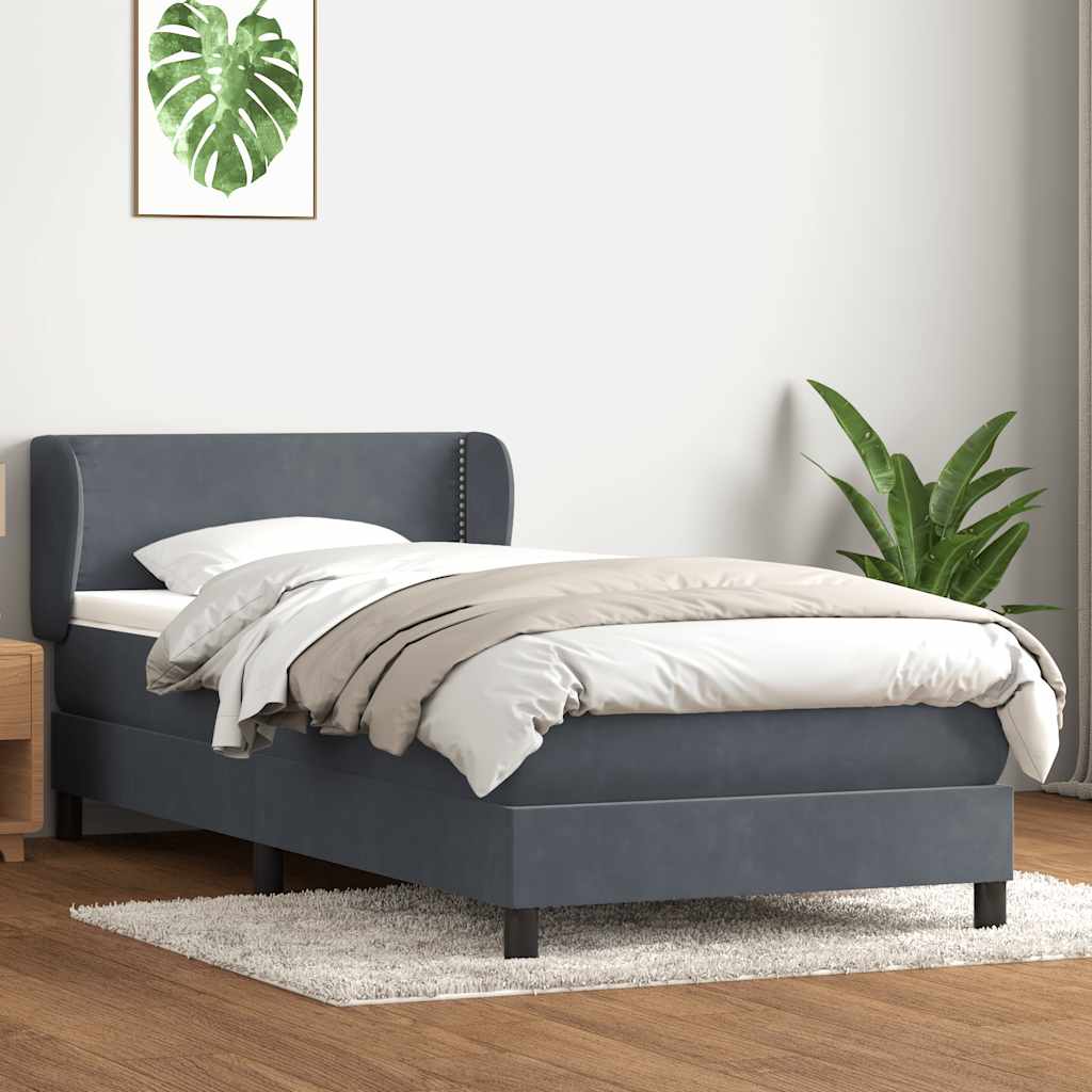 Boxspring met matras fluweel donkergrijs 90x210 cm