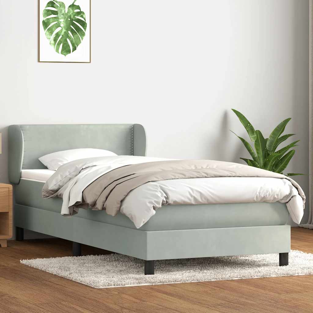 Boxspring met matras fluweel lichtgrijs 100x210 cm