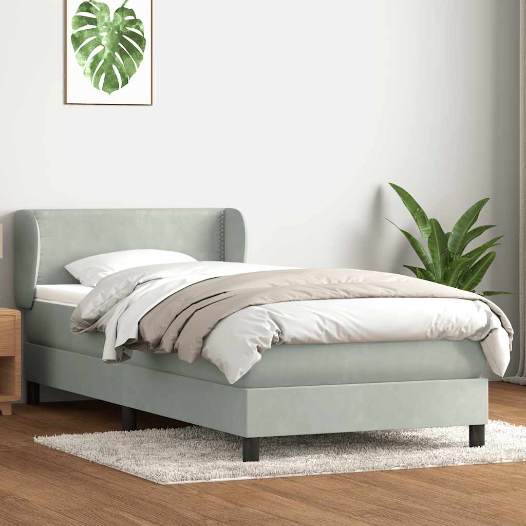 Boxspring met matras fluweel lichtgrijs 90x220 cm is nu te koop bij PeponiXL, paradijselijk wonen!