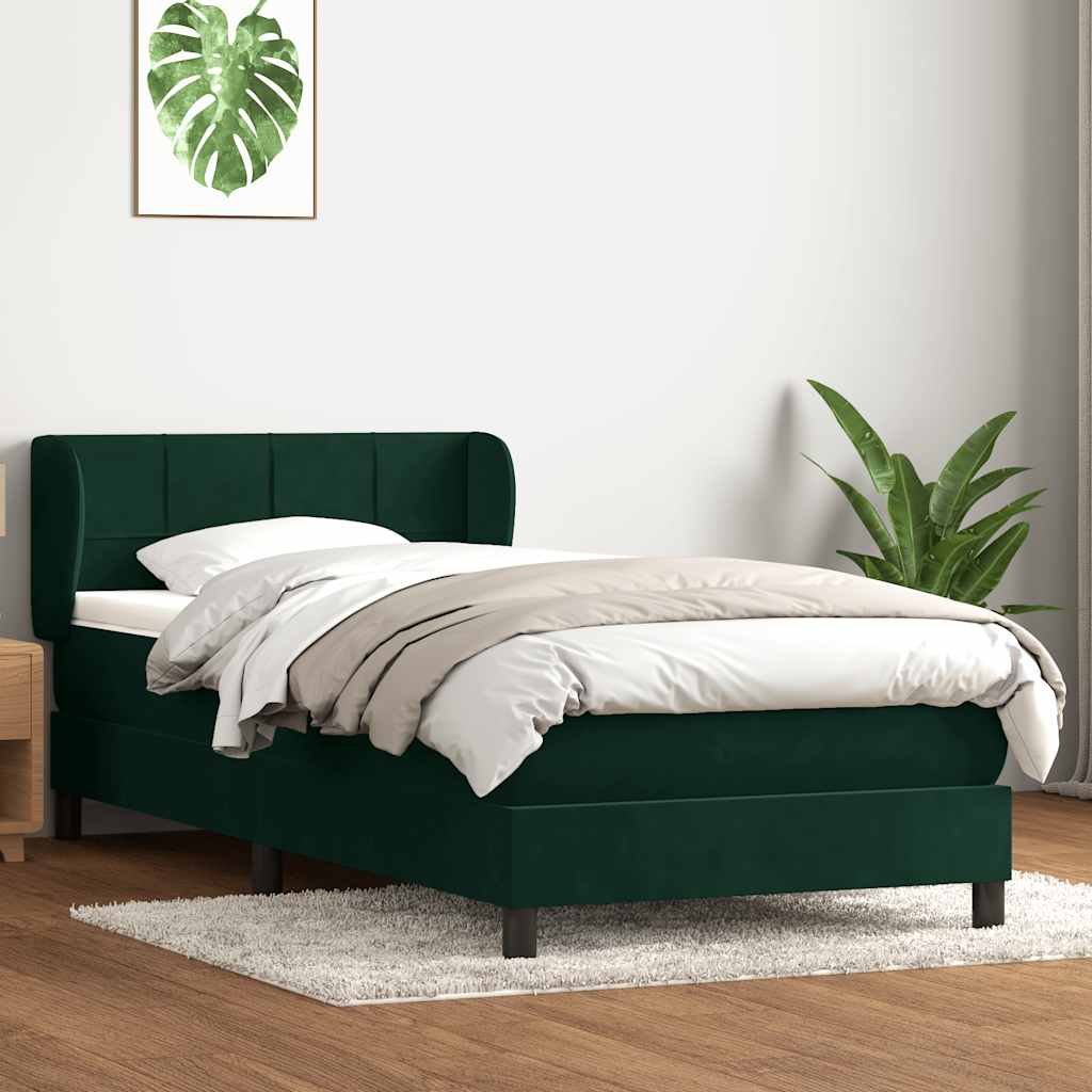 Boxspring met matras fluweel donkergroen 90x220 cm