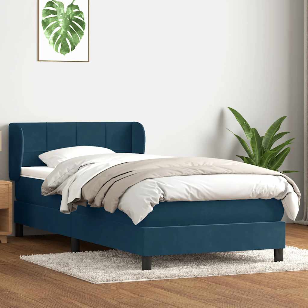 Boxspring met matras fluweel donkerblauw 90x220 cm