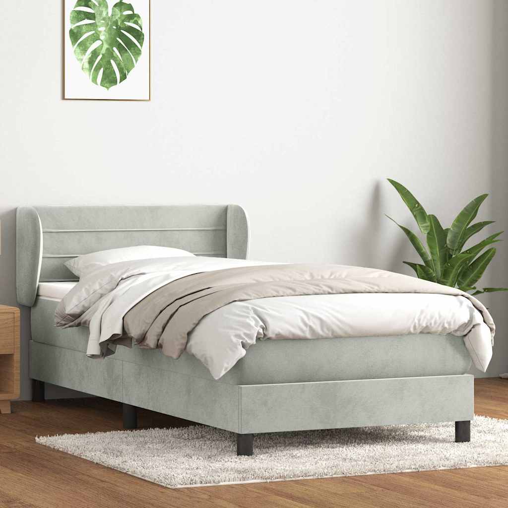 Boxspring met matras fluweel lichtgrijs 90x210 cm is nu te koop bij PeponiXL, paradijselijk wonen!