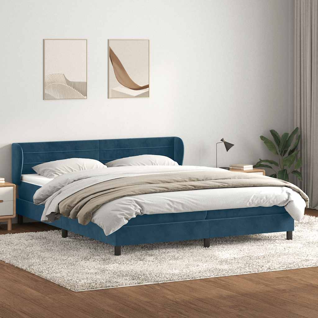 Boxspring met matrassen fluweel donkerblauw 180x210 cm