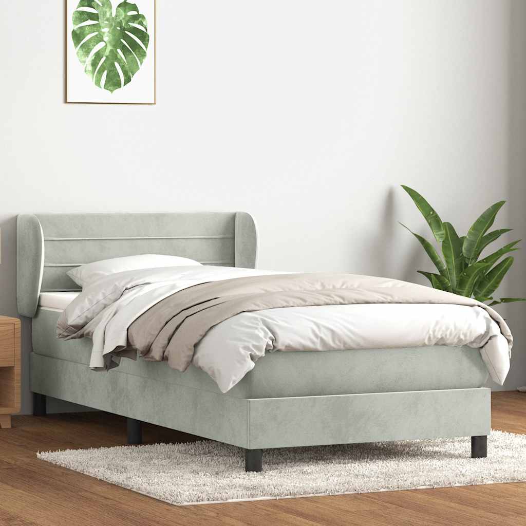 Boxspring met matras fluweel lichtgrijs 90x220 cm is nu te koop bij PeponiXL, paradijselijk wonen!