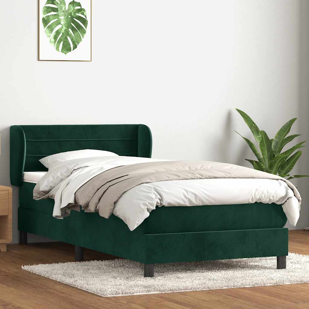 Boxspring met matras fluweel donkergroen 100x220 cm