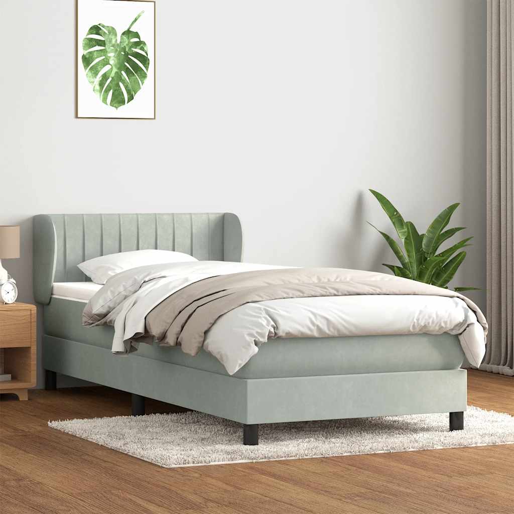 Boxspring met matras fluweel lichtgrijs 90x210 cm is nu te koop bij PeponiXL, paradijselijk wonen!