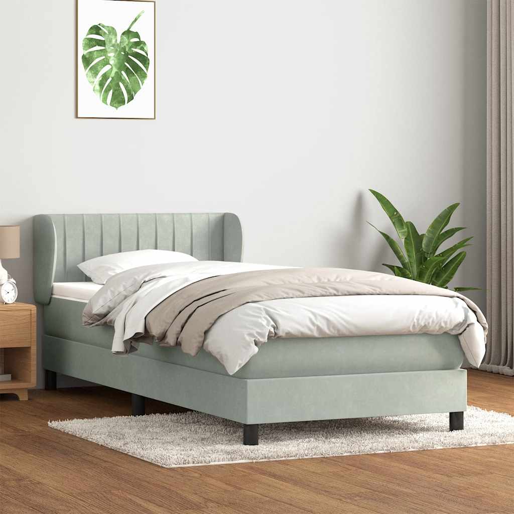 Boxspring met matras fluweel lichtgrijs 90x220 cm is nu te koop bij PeponiXL, paradijselijk wonen!
