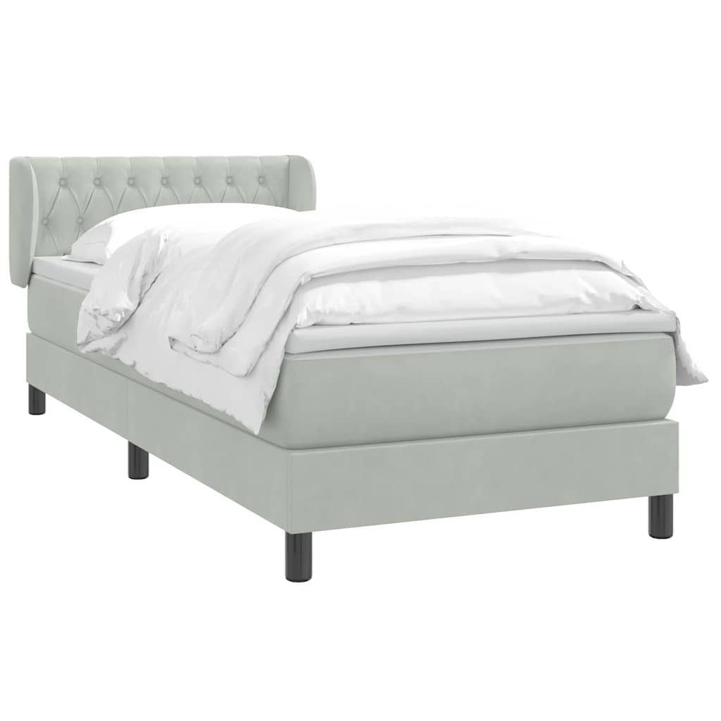 Boxspring met matras fluweel lichtgrijs 90x210 cm is nu te koop bij PeponiXL, paradijselijk wonen!