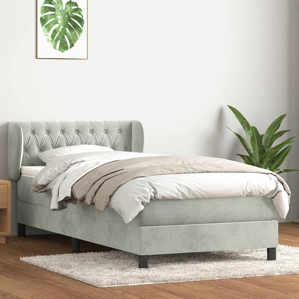 Boxspring met matras fluweel lichtgrijs 90x220 cm is nu te koop bij PeponiXL, paradijselijk wonen!